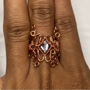 Elegant Copper Wire Wrapped Ring with Crystal Gem